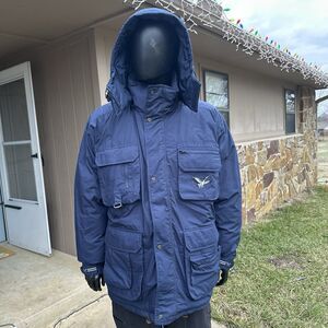 Vtg Triple Fat Goose Coat Mens XXL Blue Duck Down Filled Hooded Puffer Jacket‎
